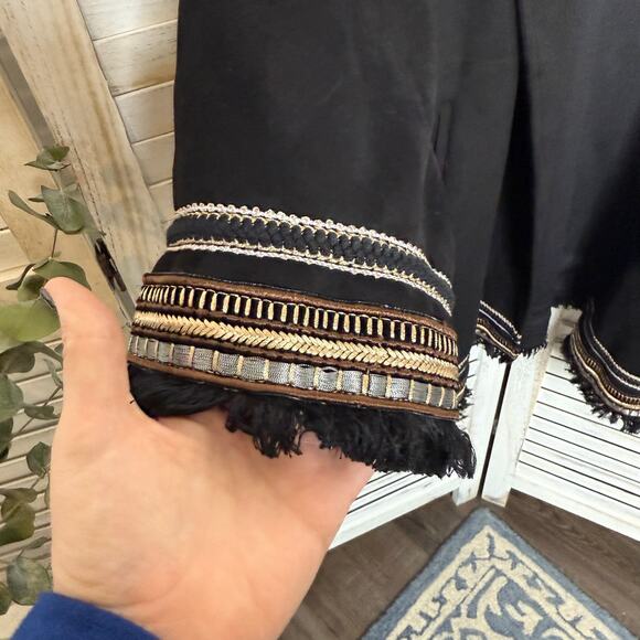 ZARA Women's L Combination Faux Suede Embroidered Jacket Boho Western Black - Picture 11 of 16